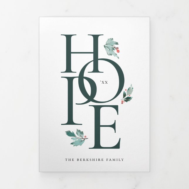 Invitation Trois Volets Holiday Hope Modern Botanical Berry Photo Trifold (Page de couverture)