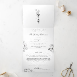 Invitation Trois Volets 'I' Monogramme magnifique Mariage floral croisé