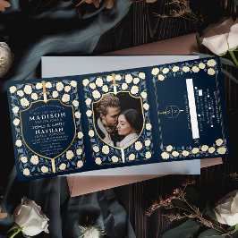 Invitation Trois Volets Imaginaire médiéval Blue Sword & Shield Mariage