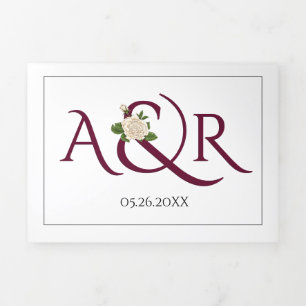 Invitation Trois Volets Initiales et ampersand rouges de Bourgogne, mariag