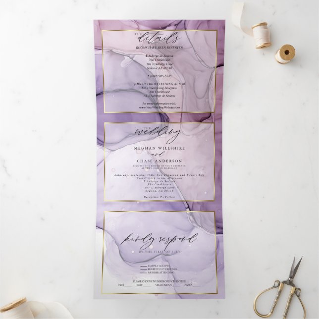 Invitation Trois Volets Invitatio triplé chic Lavender Rose Abstrait Encre (Intérieur)