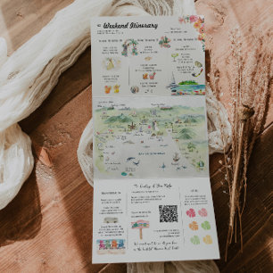 Invitation Trois Volets Itinéraire du Mariage d'aquarelle Puerto Vallarta