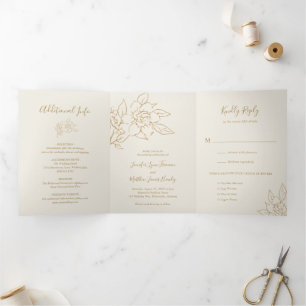 Invitation Trois Volets Ivory Line Art Floral Mariage élégant