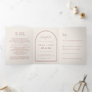 Invitation Trois Volets Jeu de jonction Arch moderne Mariage Terracotta Sc