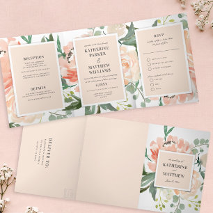 Invitation Trois Volets Joli Mariage tout-en-un couleur d'aquarelle floral