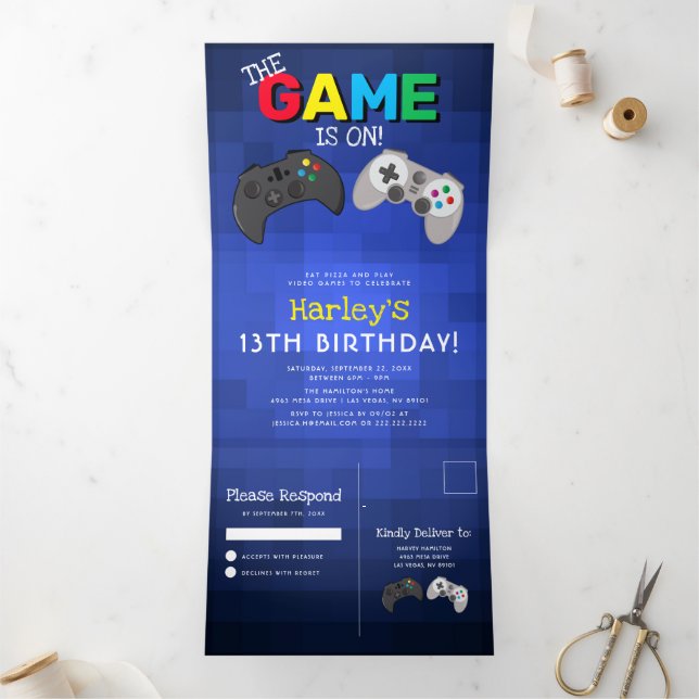 Invitation Trois Volets Jouer ! | Jeu vidéo Anniversaire (Intérieur)