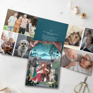 Invitation Trois Volets La crèche religieuse Carte photo de Noël