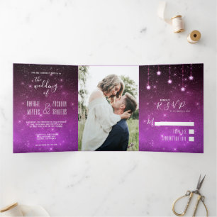 Invitation Trois Volets L'amour céleste écrit en étoiles Mariage photo