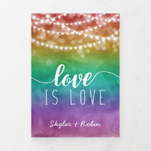Invitation Trois Volets L'amour est amour Fairylights Rainbow Gay Mariage