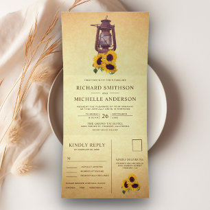 Invitation Trois Volets Lanterne à l'huile de tournesol rustique Tout en U