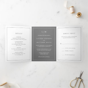 Invitation Trois Volets Lauren Grey Monogramme Mariage élégant