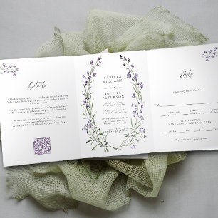 Invitation Trois Volets Lavande rustique Simple Élégant Tout en un Mariage