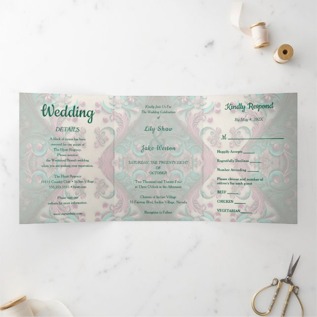 Invitation Trois Volets Lovely Modern Floral Mariage (Intérieur)
