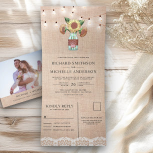 Invitation Trois Volets Lumières de mariage à cordes avec jarres en burlap