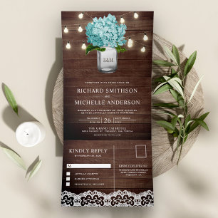 Invitation Trois Volets Lumières de mariage à cordes en bocal de maçon d'h