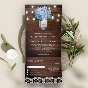 Invitation Trois Volets Lumières de mariage à cordon en bocal Mason avec H