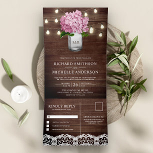 Invitation Trois Volets Lumières de mariage à ficelle en bocal Mason avec