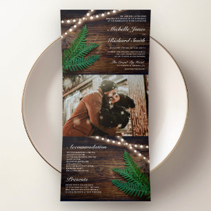 Invitation Trois Volets Lumières de mariage en guirlande de fougère en boi