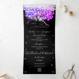 Invitation Trois Volets Lumières Féériques Élégantes Rose Pêche Cœur Feuil