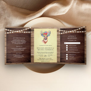 Invitation Trois Volets Mariage à cordes de bois