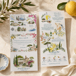 Invitation Trois Volets Mariage à l'aquarelle à Ravello en Italie