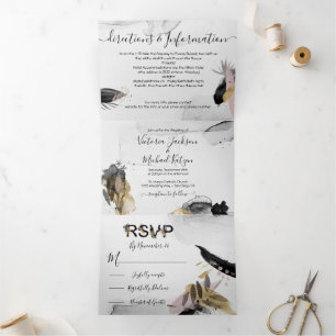 Invitation Trois Volets Mariage Abstrait japonais des traits de pinceau