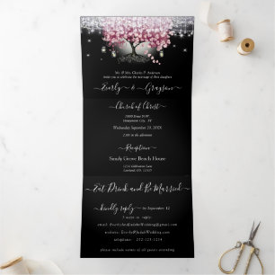 Invitation Trois Volets Mariage Arbre à Feuilles en Forme de Cœur Violet P
