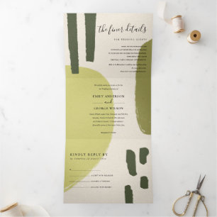 INVITATION TROIS VOLETS MARIAGE ARTISTIQUE ABSTRAIT MODERNE VERT EN LIME D