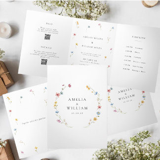Invitation Trois Volets Mariage aux fleurs sauvages Trifold | Calendrier &