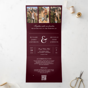 Invitation Trois Volets Mariage avec code QR et collage photo minimal de B