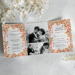 Invitation Trois Volets Mariage avec un collage de photos de feuilles d'au
