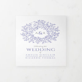 Invitation Trois Volets Mariage bleu et blanc monogramme
