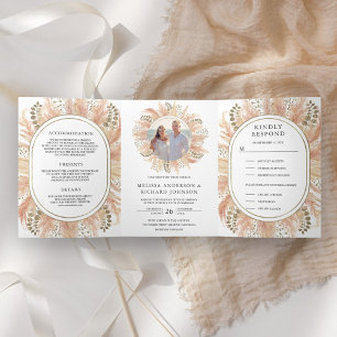 Invitation Trois Volets Mariage Bohème Champêtre Pampa Tout en Un