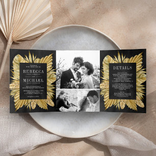 Invitation Trois Volets Mariage Bohème Rustique Collage Photo de Palmier S