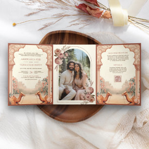 Invitation Trois Volets Mariage Bohème Rustique Floral Indien Chameau