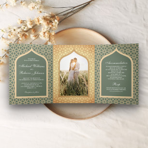 Invitation Trois Volets Mariage Bohème Rustique Indien Arc en Treillis Ver
