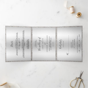 Invitation Trois Volets Mariage Bow & Sequins Bijoux Argent