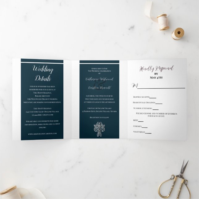 Invitation Trois Volets Mariage classique à deux couleurs (Intérieur)