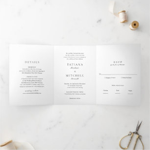 Invitation Trois Volets Mariage classique noir et blanc élégant