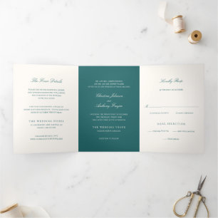 Invitation Trois Volets Mariage Classique Teal Ancien Argent
