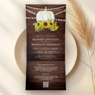 Invitation Trois Volets Mariage Code QR Tournesols Bois de Grange Citrouil