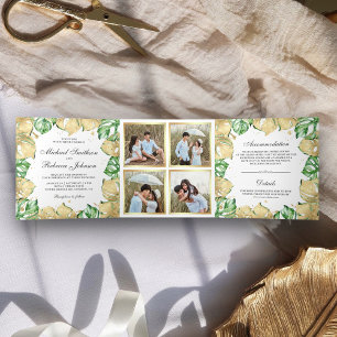 Invitation Trois Volets Mariage Collage Photo de Monstera Palmier Vert et