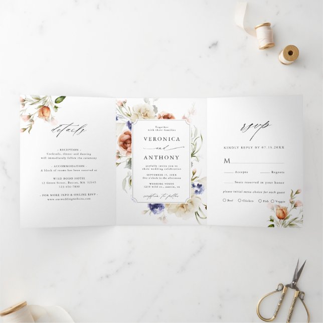 Invitation Trois Volets Mariage d'aquarelle du cadre de jardin (Intérieur)