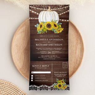 Invitation Trois Volets Mariage de automne Citrouille blanc rustique en bo