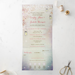 Invitation Trois Volets Mariage de feuilles cardiaques tri-pliées élégant 