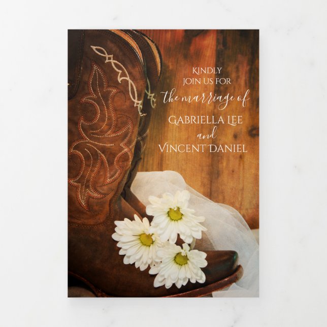 Invitation Trois Volets Mariage de l'Ouest des marguerites blanches et des (Page de couverture)