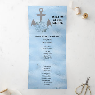 Invitation Trois Volets Mariage de style Marina Crystal Blue