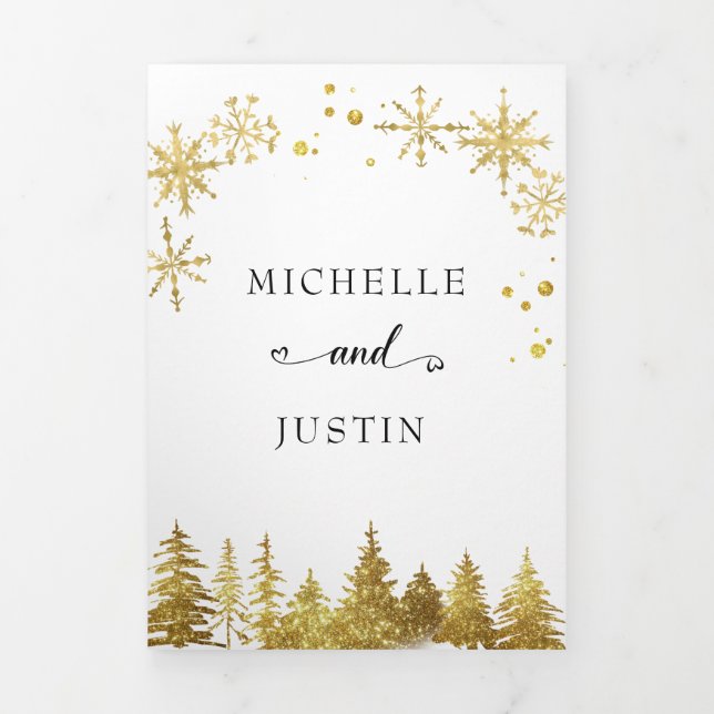 Invitation Trois Volets Mariage des sapins boisés de Noël (Page de couverture)