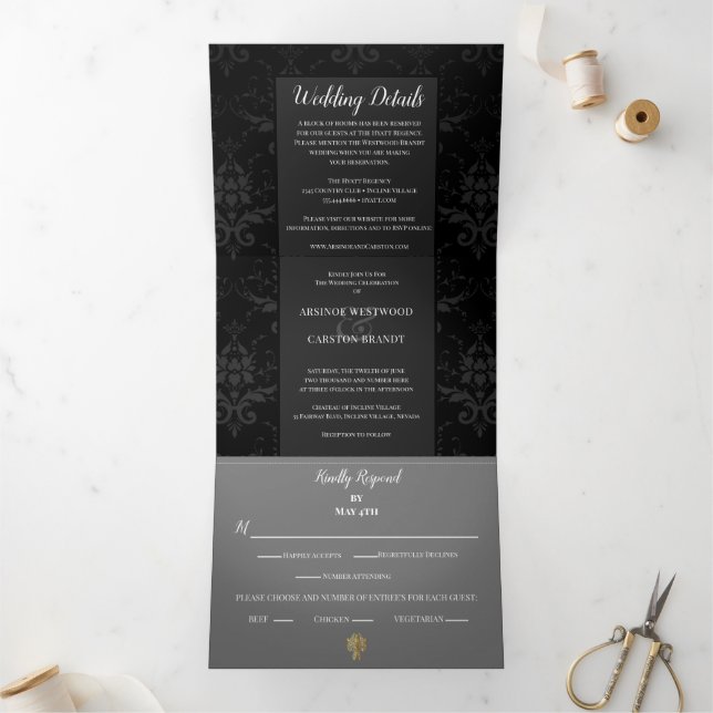 Invitation Trois Volets Mariage du soir glamour (Intérieur)