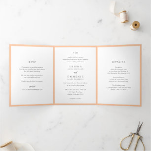 Invitation Trois Volets Mariage élégant avec monogramme de pêche moderne